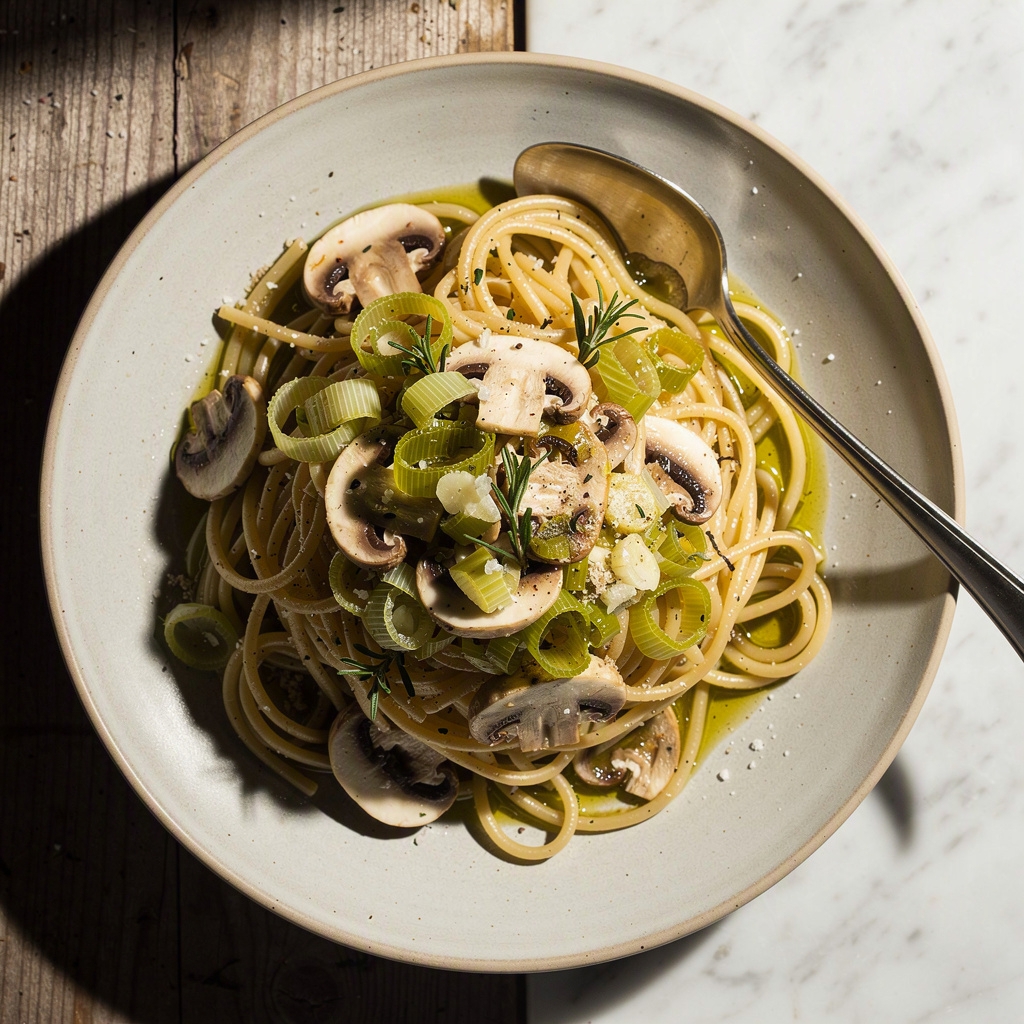 Vegan Leek and Mushroom Pasta