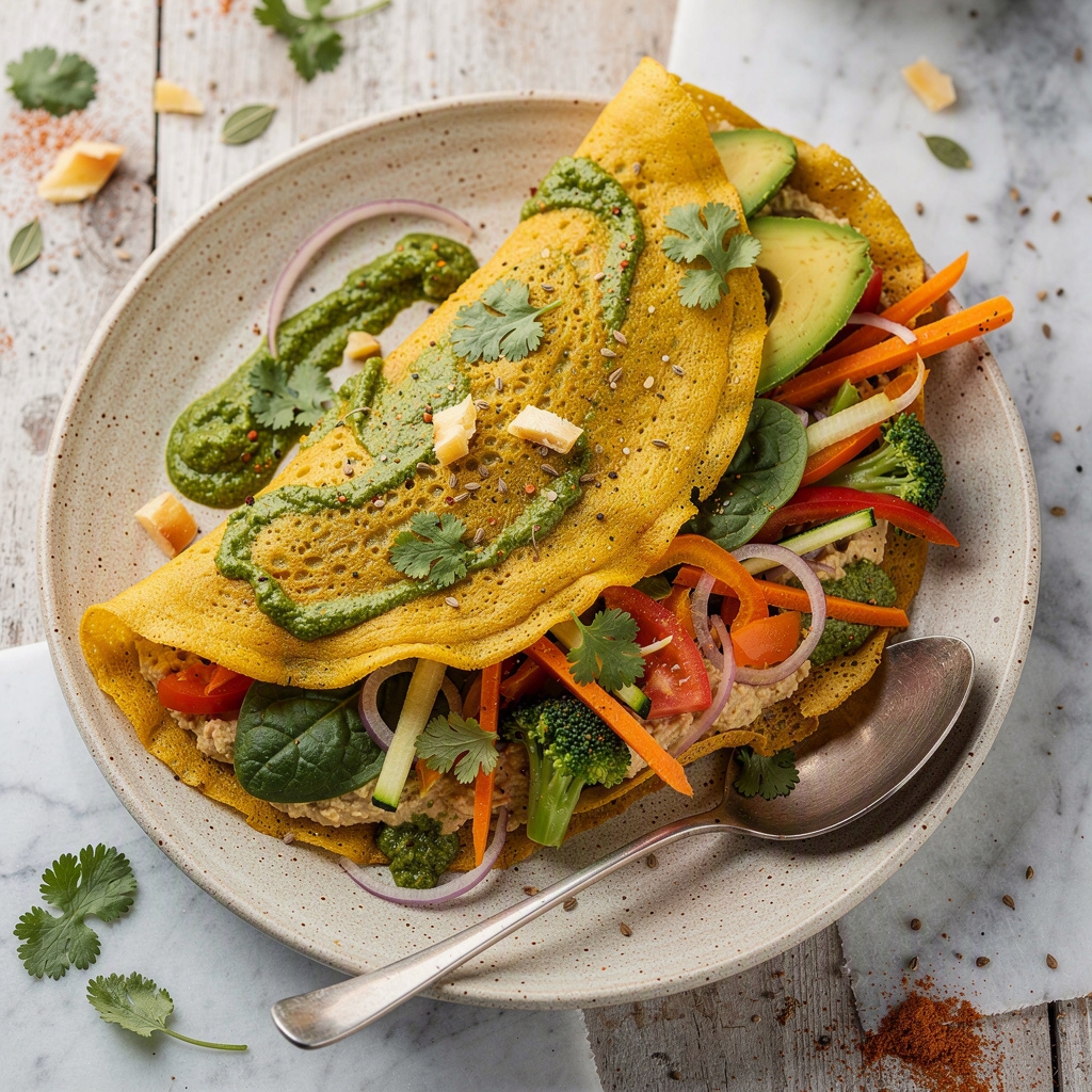 Chickpea Flour Crepe with Cilantro Chutney