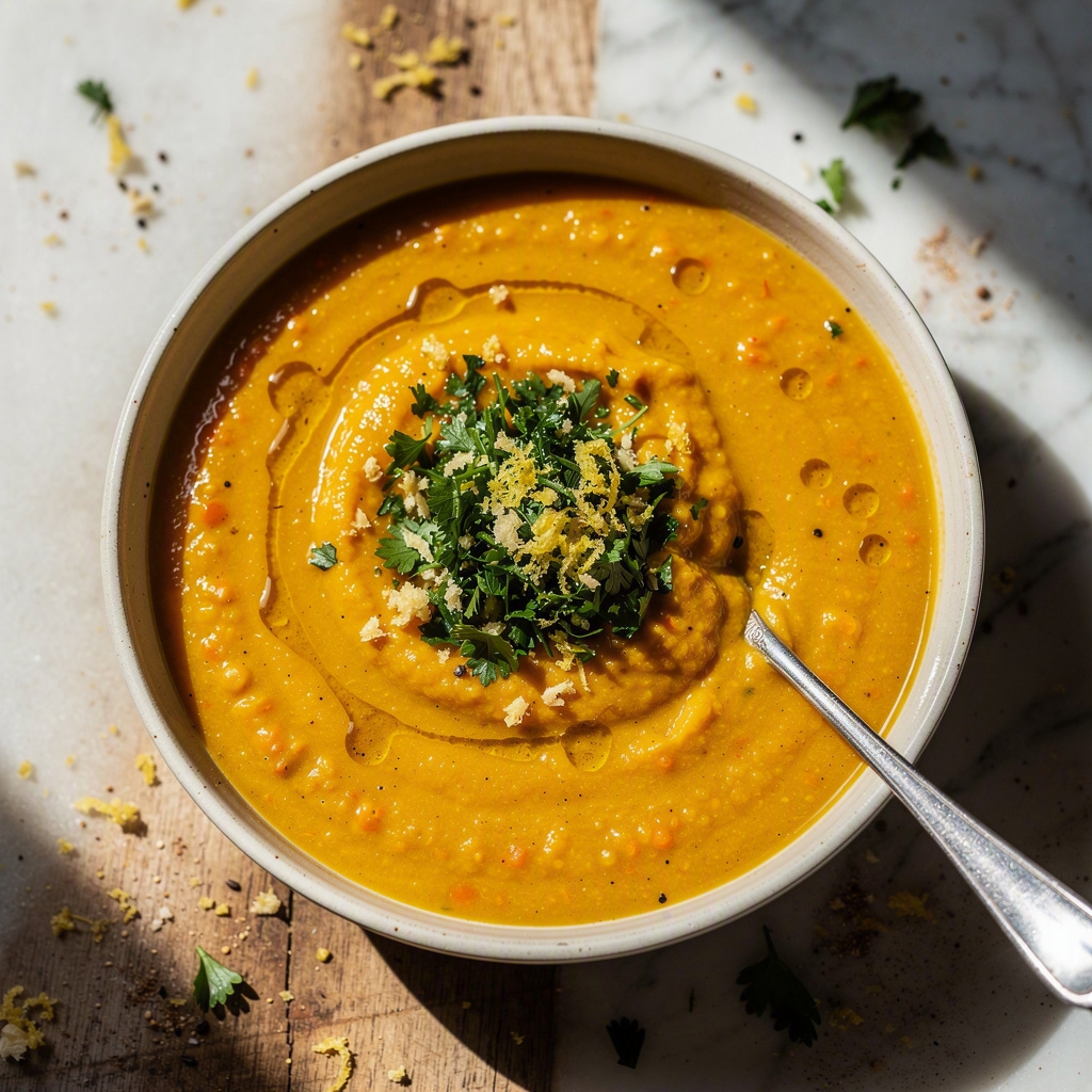 Carrot Lentil Soup With Gremolata Topping