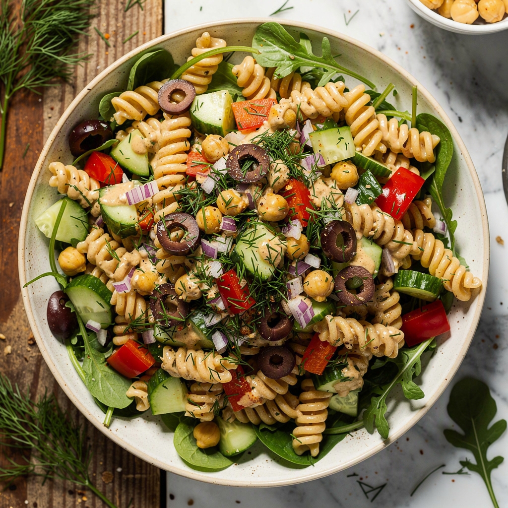 Dill Pasta Salad with a Tahini Dressing