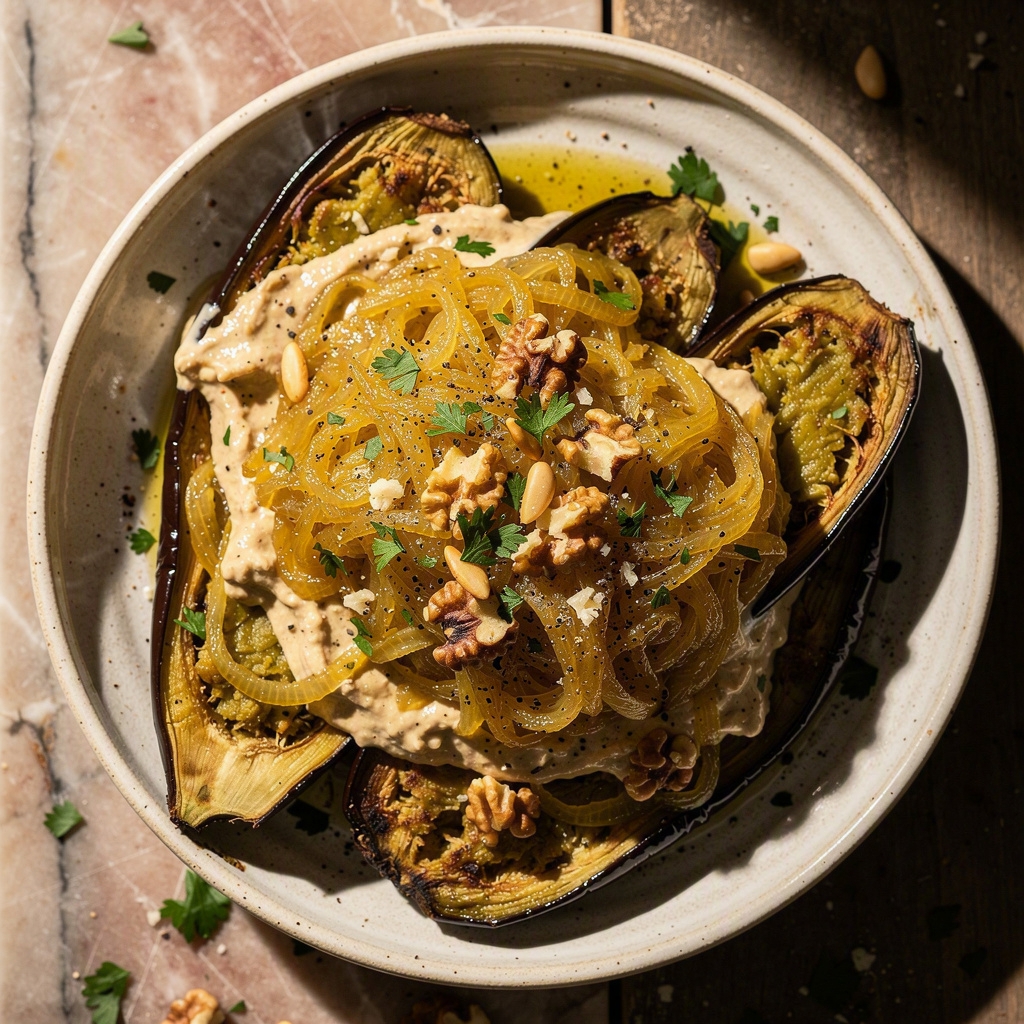Eggplant with Creamy Caramelized Onions