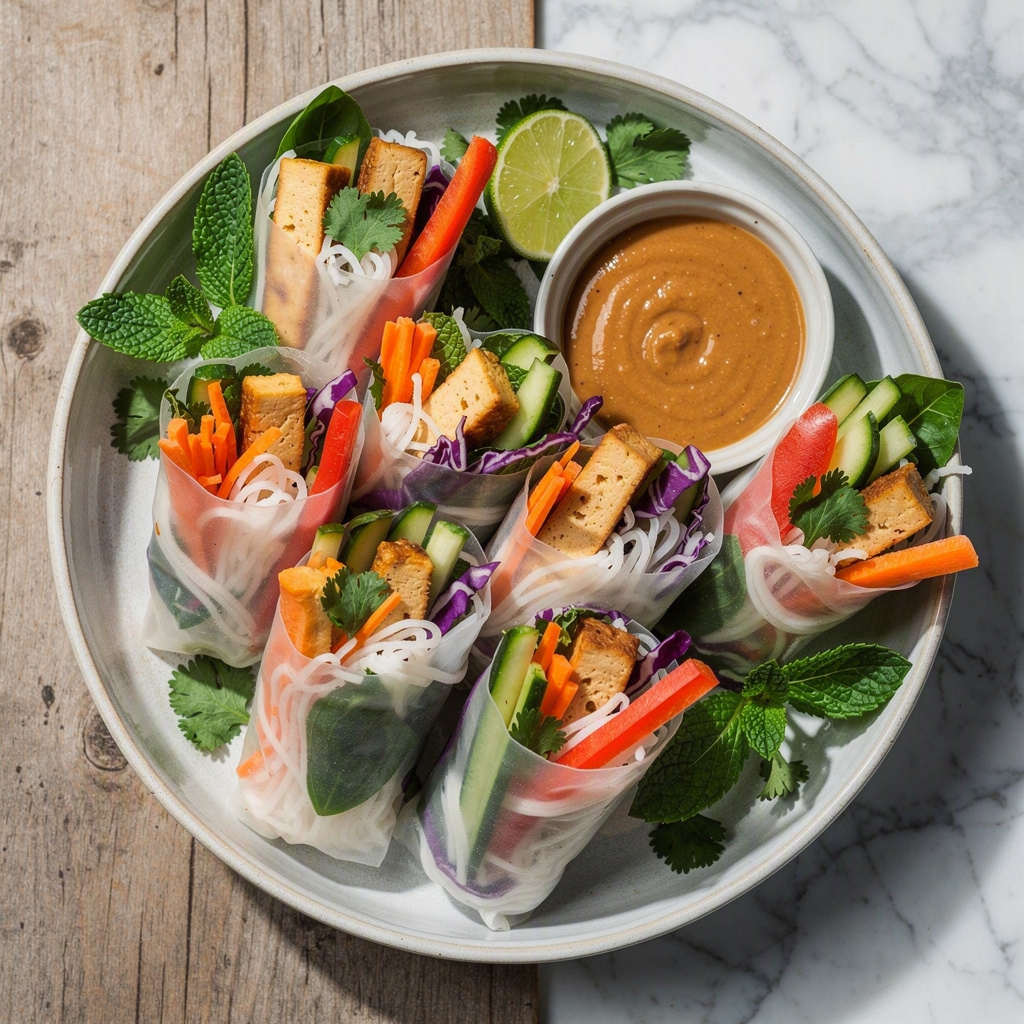 Fresh Salad Rolls with Creamy Peanut Hoisin Sauce