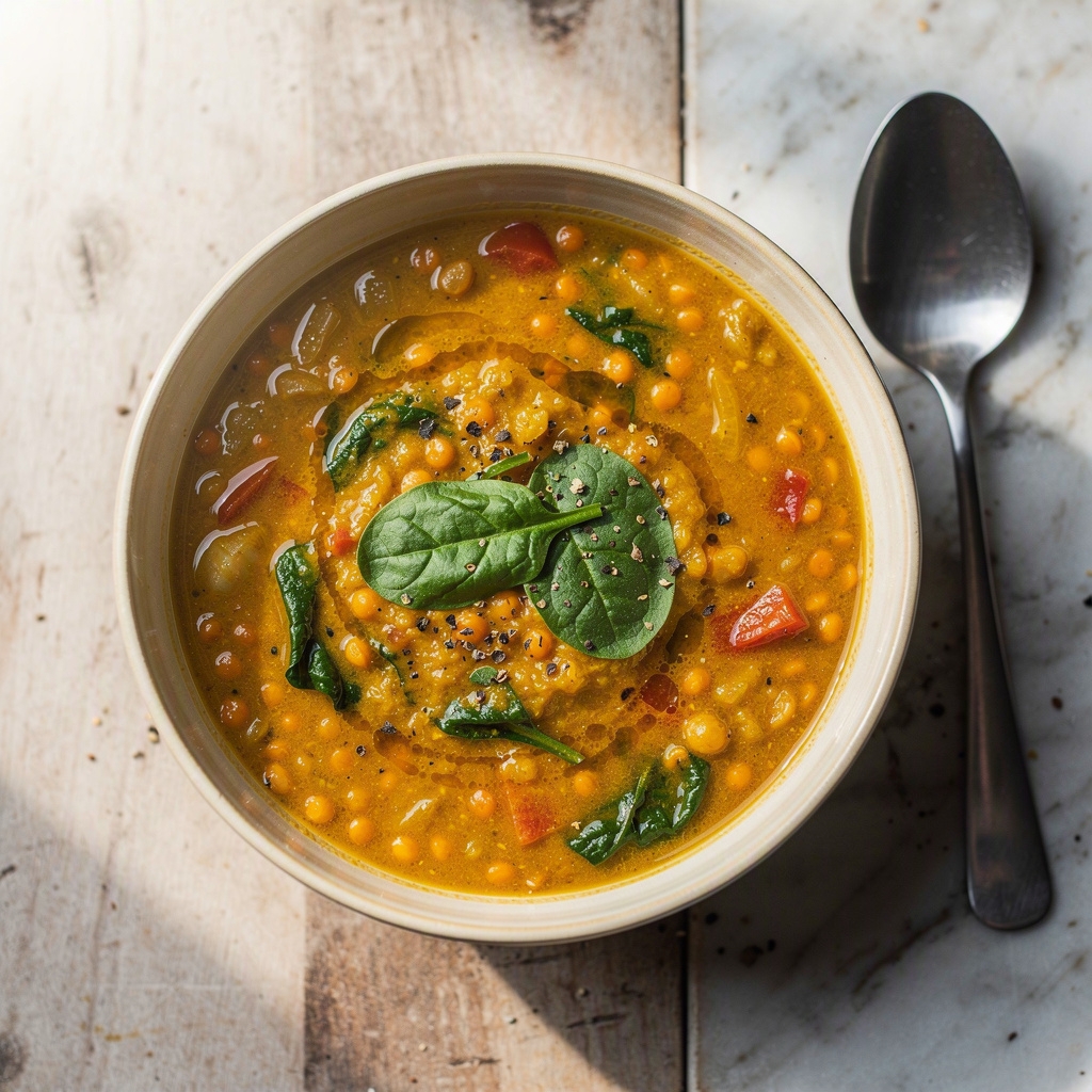 Red Lentil Spinach Soup
