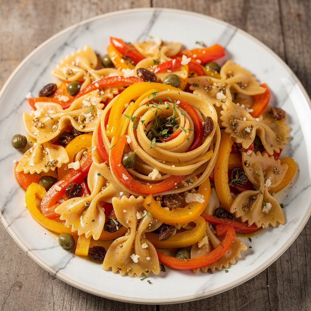 Sweet and Sour Peppers with Pasta Bows